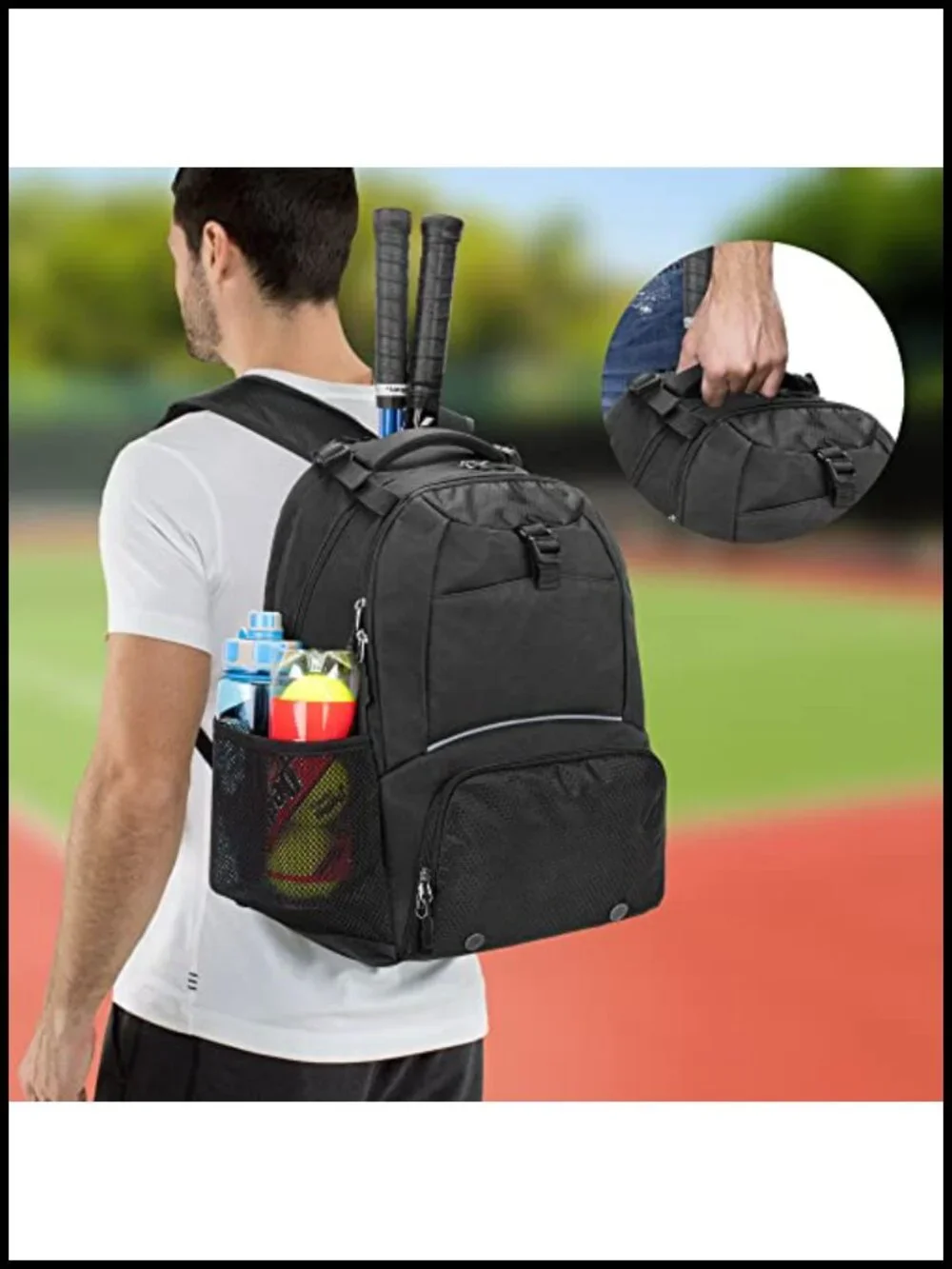 Tennis Backpack for 2 Rackets with Shoe Compartment, Nylon Pickleball Bag